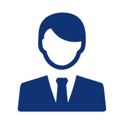 A blue icon of a man in a suit and tie.