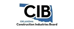 Oklahoma Construction Industries Board logo with black CIB letters and blue accent line