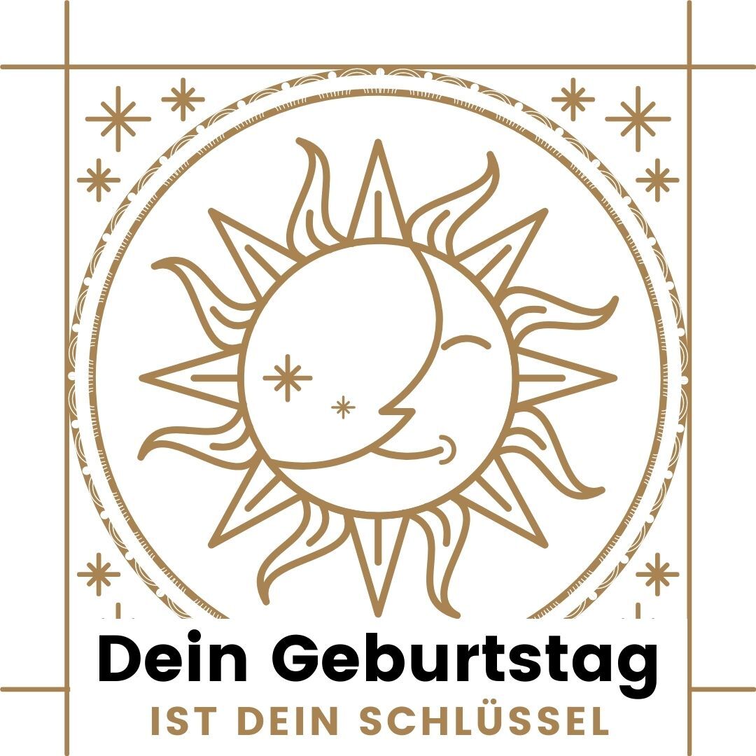 Goldene Geburtstagskarte mit Sonne-Mond-Motiv und dem Text „Dein Geburtstag ist der schönste“