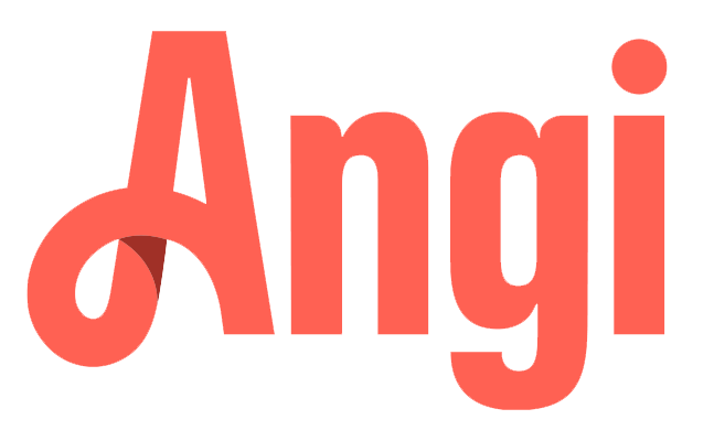 Angi logo in coral; cursive