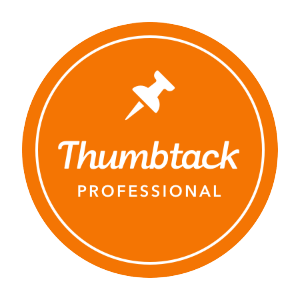 Orange circular Thumbtack Professional logo with a white push pin graphic.