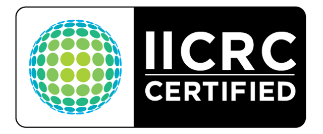 IICRC Certified logo: globe design in white and green, next to black rectangle with white text.