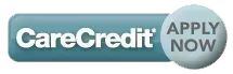 A blue carecredit apply now button on a white background.