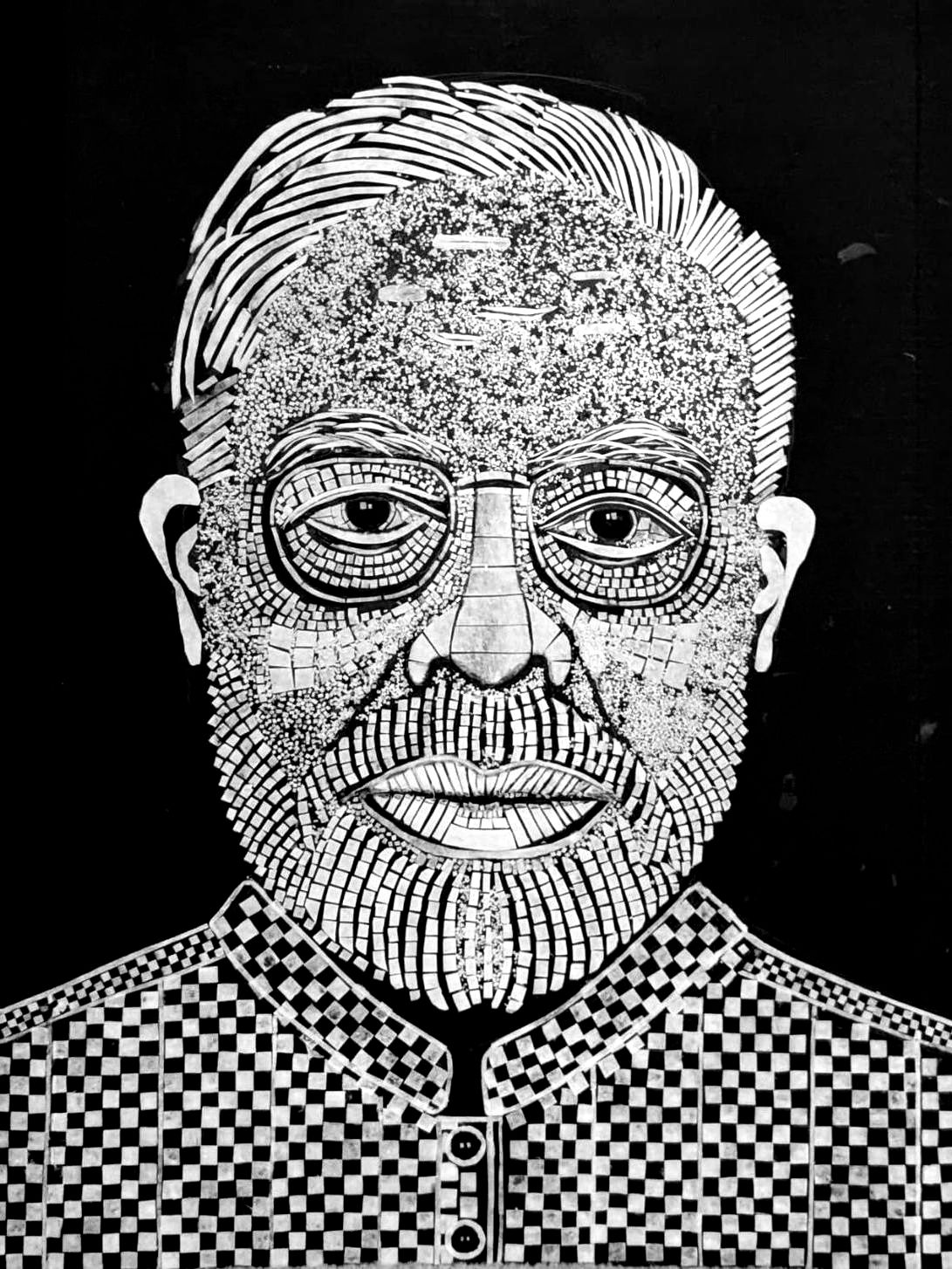 Unique cotton mosaic sculpture of Narendra Modi, India's Prime Minister through intricate cotton art
