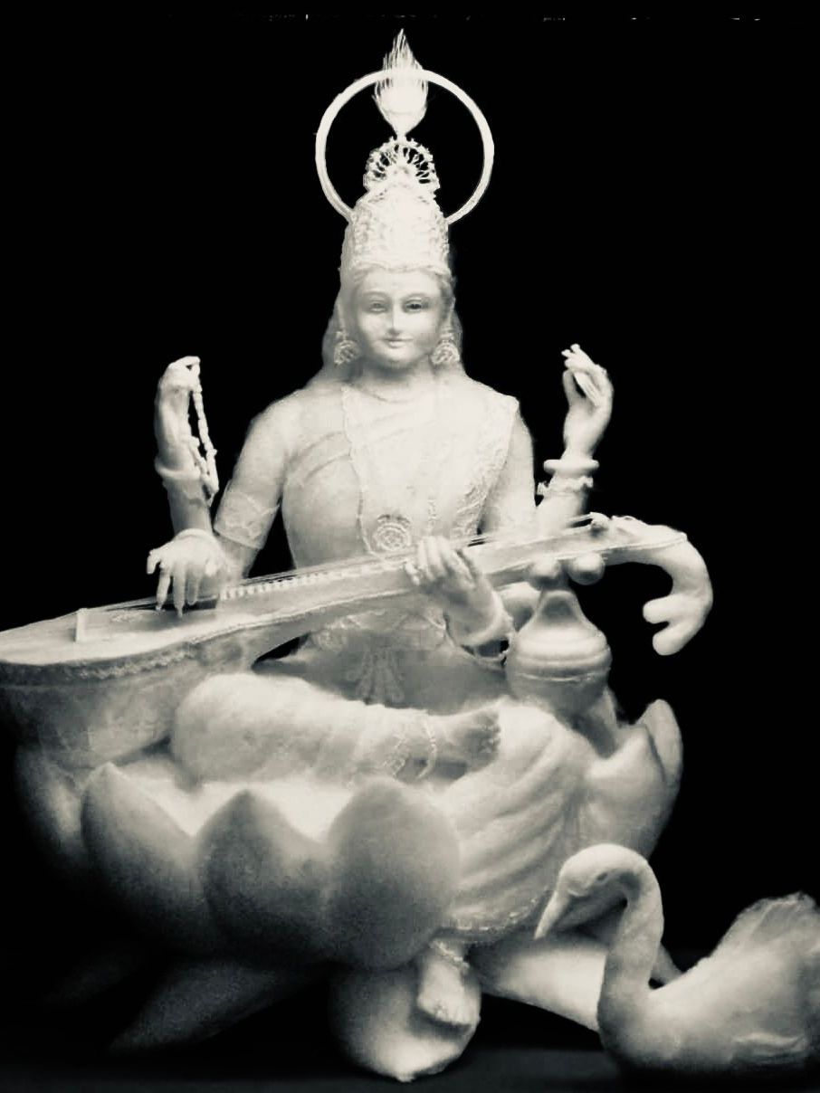Saraswati, the Hindu goddess of knowledge and arts, a delicate craftsmanship to embody her serene and graceful essence