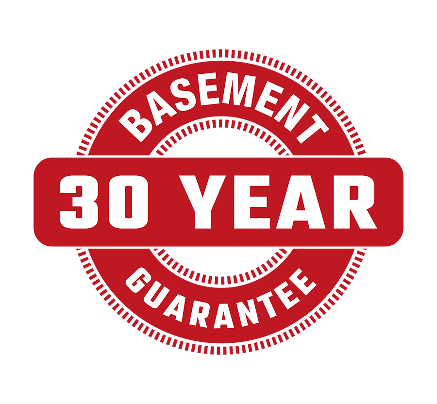 A red stamp that says basement 30 year guarantee