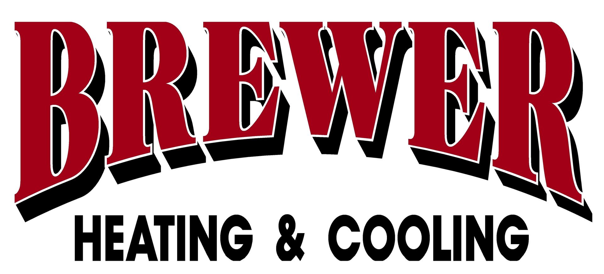 The logo for brewer heating and cooling is red and black.