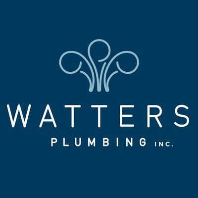 A logo for watters plumbing inc. with a blue background