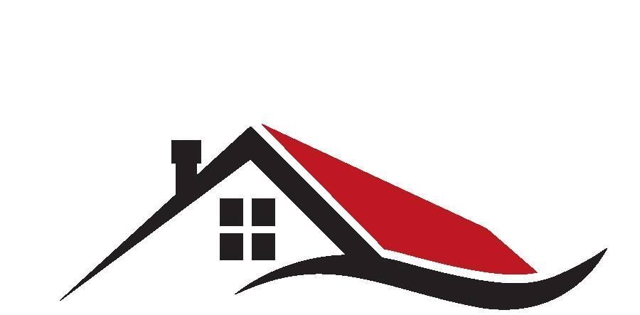 A black and red house with a red roof on a white background.