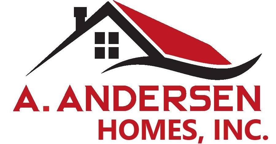 The logo for a. andersen homes inc. shows a house with a red roof.
