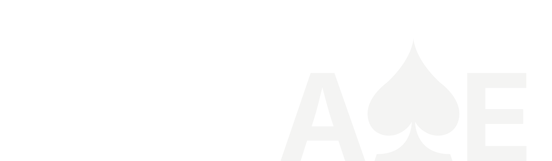Faint white ACE logo with a spade-shaped heart symbol on a light background