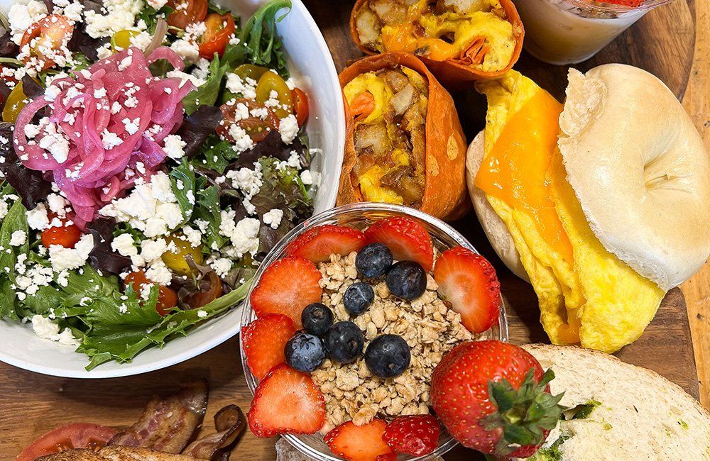 There are many different types of food on the table.
