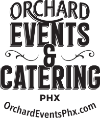 The logo for orchard events and catering in phx