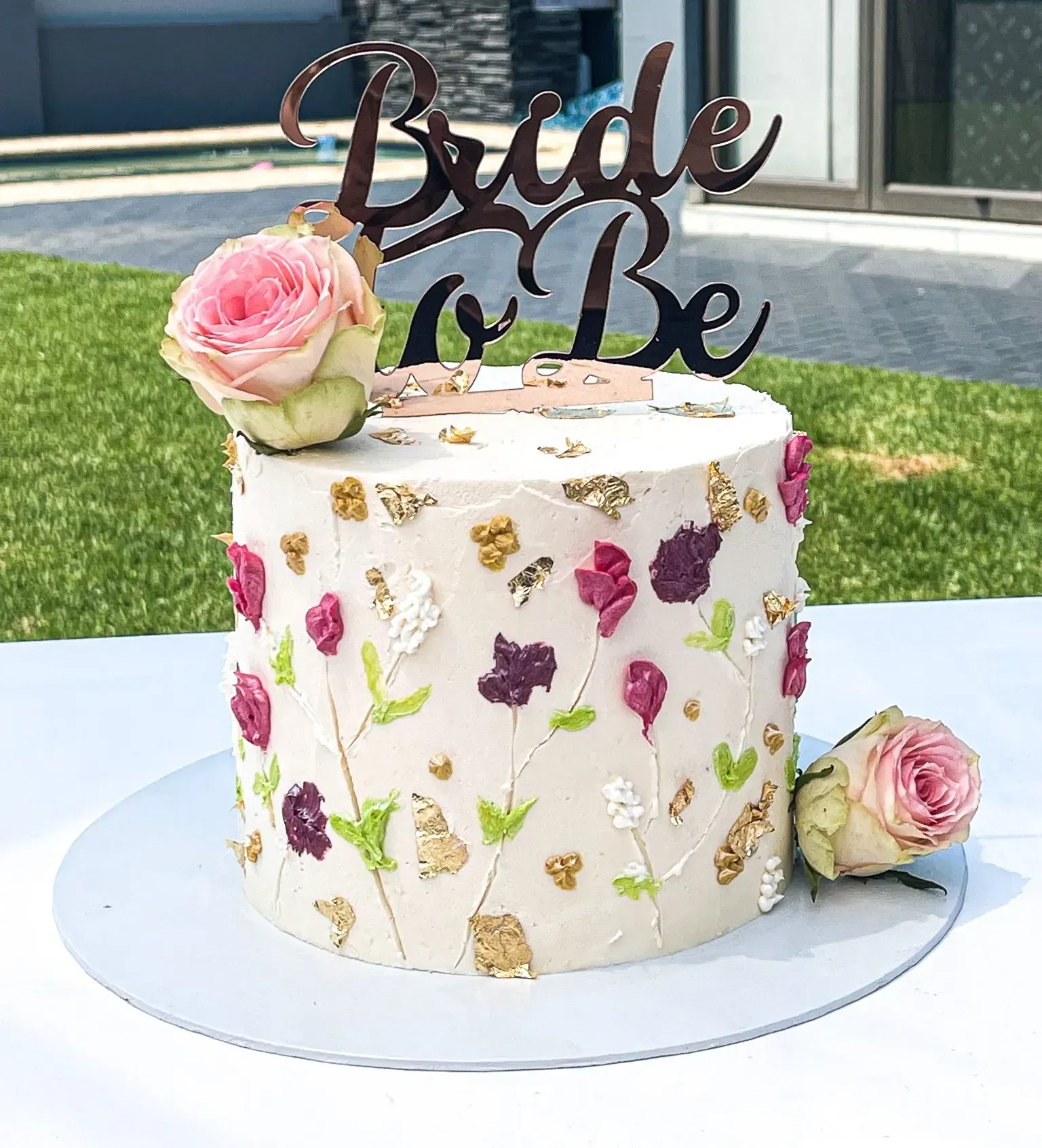 Cake decorated with flowers and 