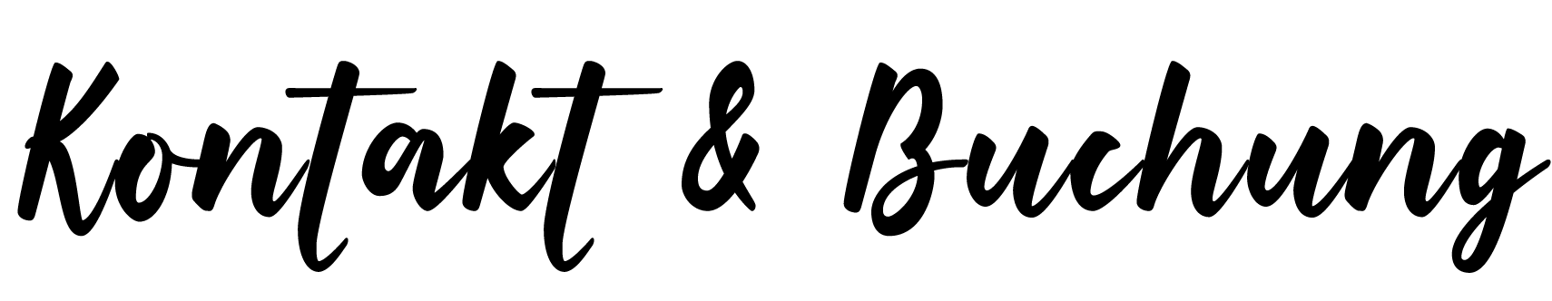 Kontakt & Buchung in schwarzer, handgeschriebener Schrift