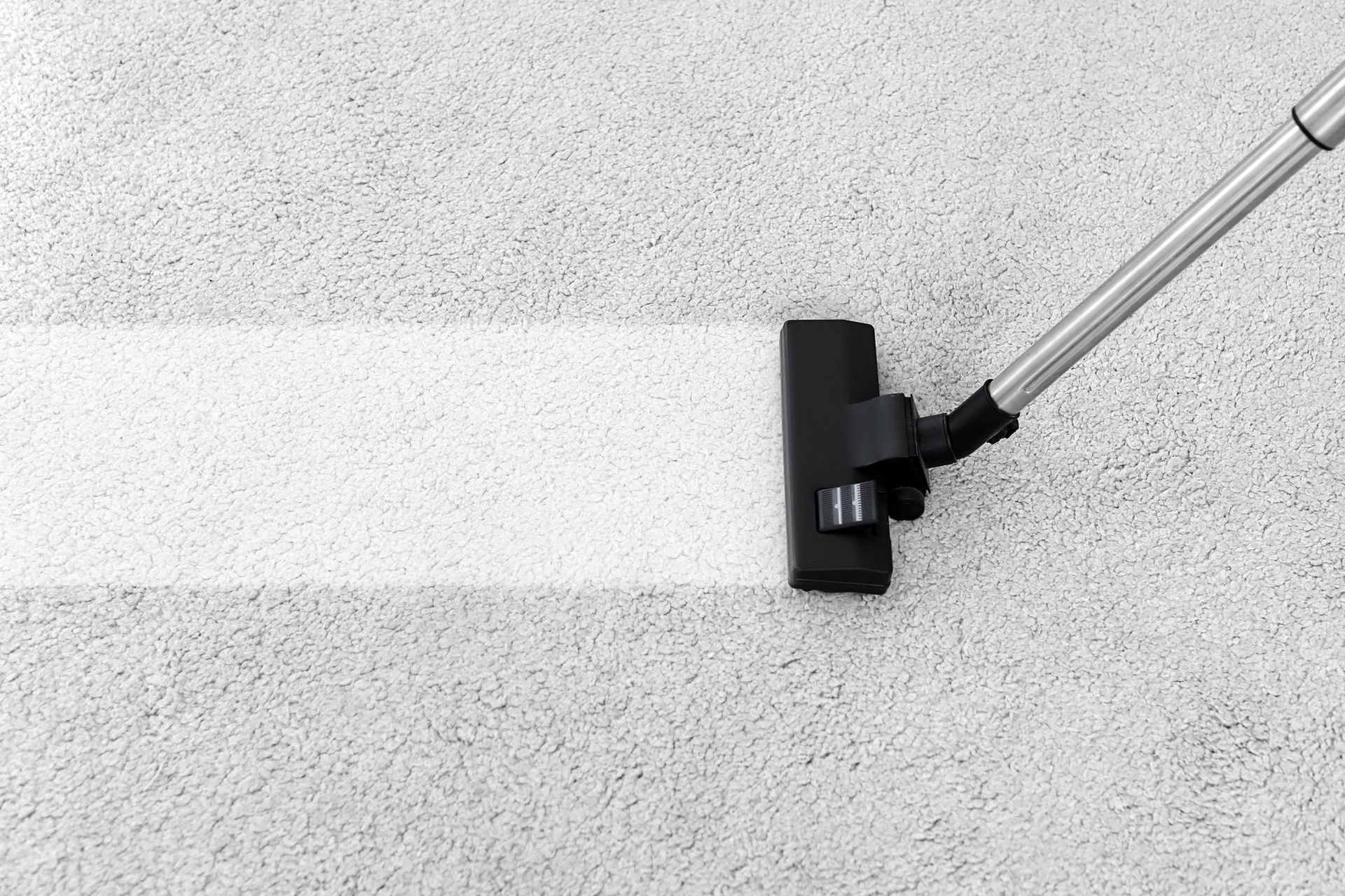 A vacuum cleaner is cleaning a white carpet.