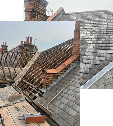 a man is working on the roof of a building