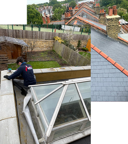 a man is working on the roof of a building
