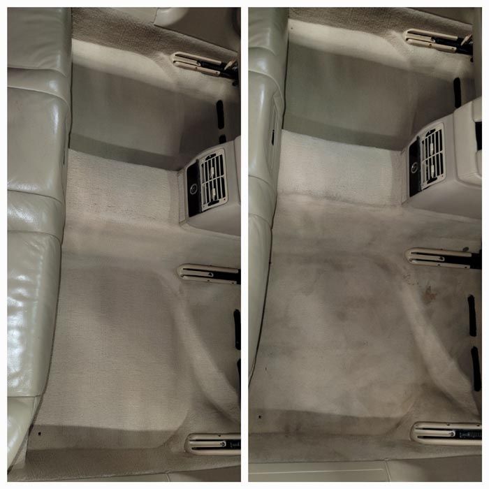 A before and after picture of a car floor