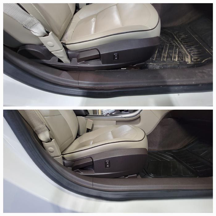 A before and after picture of a car seat