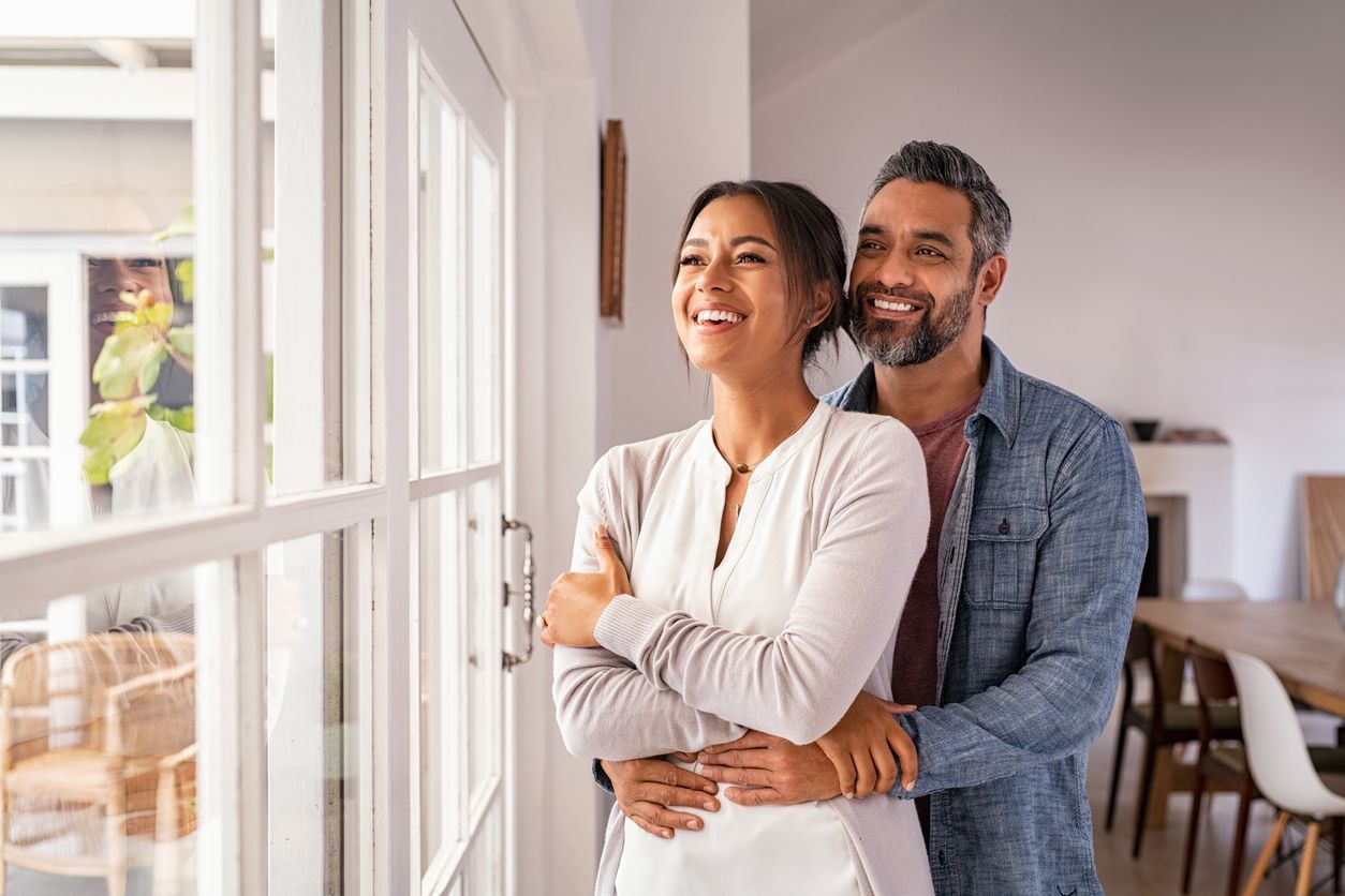 happy couple at home