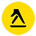 Logotipo circular amarillo con un velero o símbolo de galón estilizado en color negro en su interior.