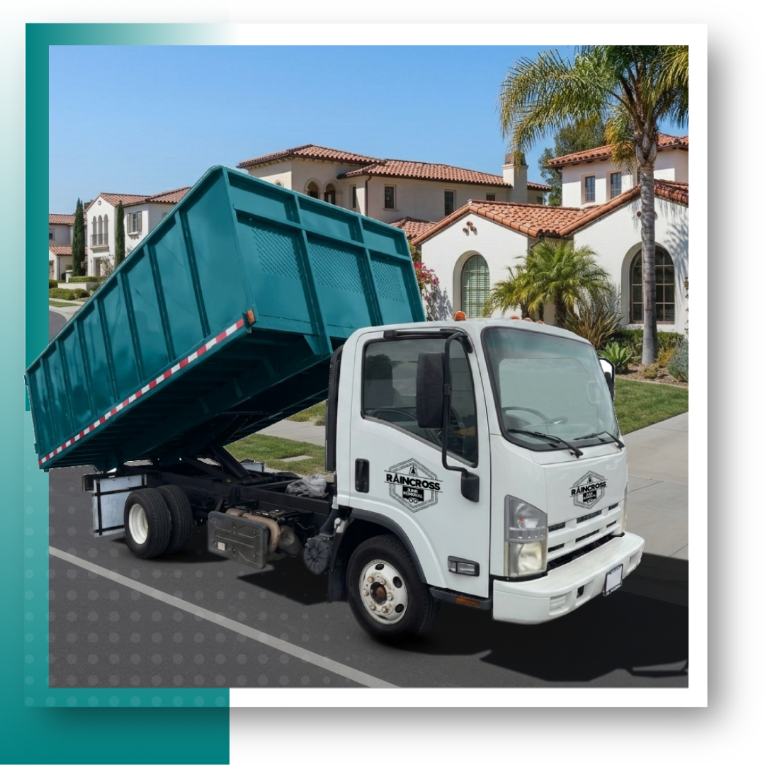 A dump truck with graphics on it.