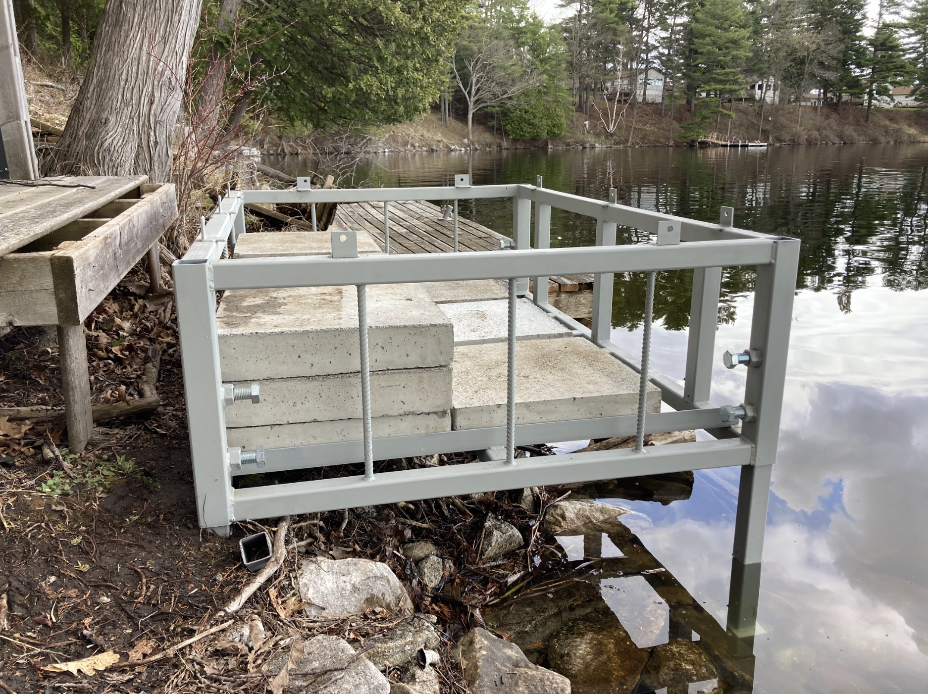 A dock is sitting next to a body of water.