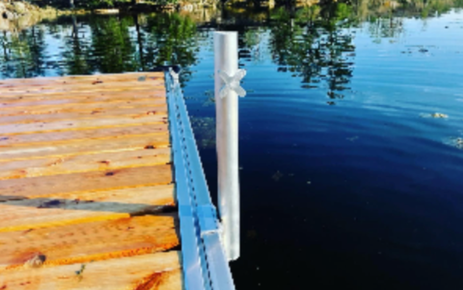 A wooden dock is next to a body of water