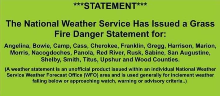 The National Weather service has issued a grass fire danger statement