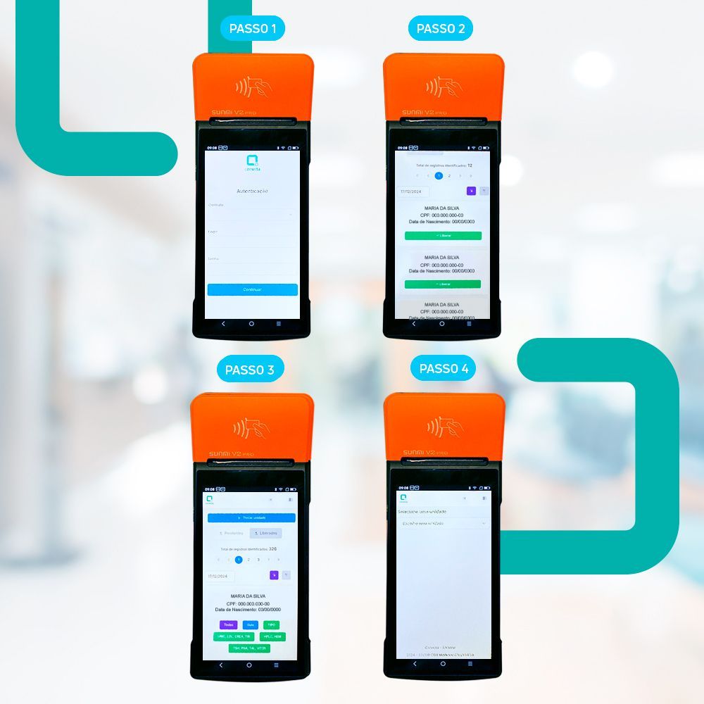 Quatro smartphones estão lado a lado em uma mesa.