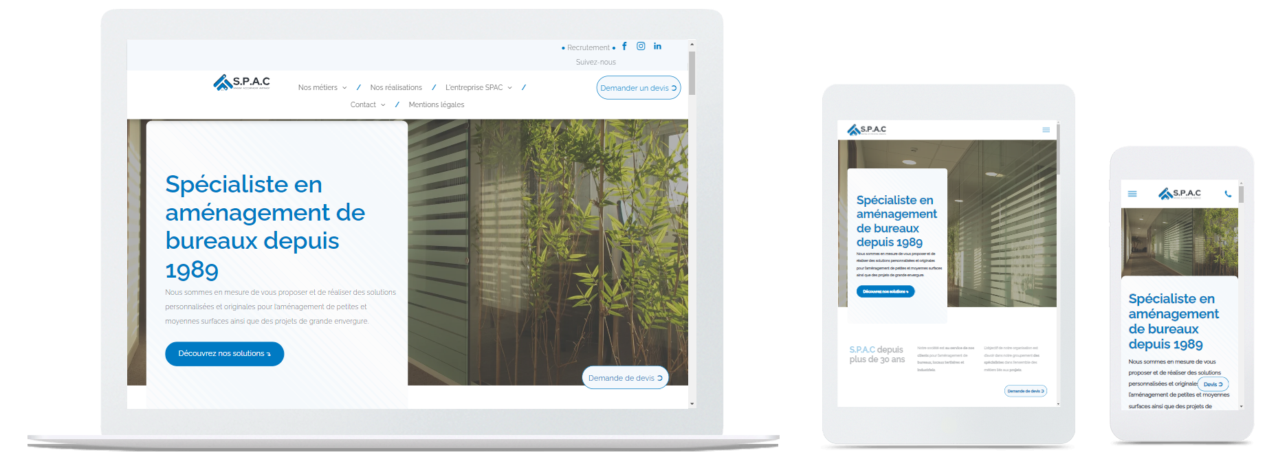 Visuels site web vitrine SPAC responsive avec plusieurs devices.