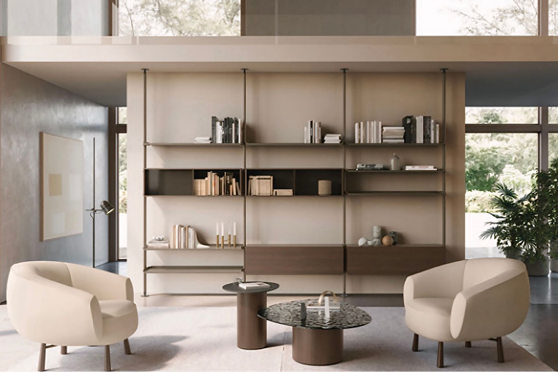 Een woonkamer met twee stoelen en een salontafel
