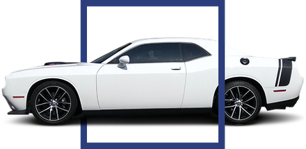 Red sports car with hood open, showing engine compartment, on a white background with blue frame | Madison Automotive