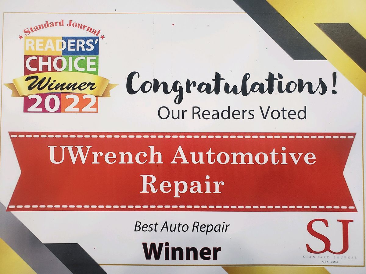 Readers Choice Winner 2022 award for UWrench Automotive Repair, red and gold banner | Madison Automotive