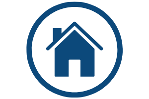 Blue home icon inside a circular border.