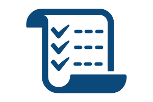 Blue checklist document icon with three checkmarks and lines