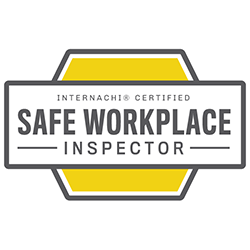 The safe workplace inspector logo is a certified safe workplace inspector.