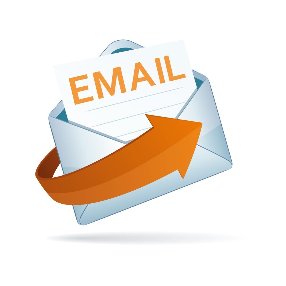 An envelope with an arrow pointing to the word email