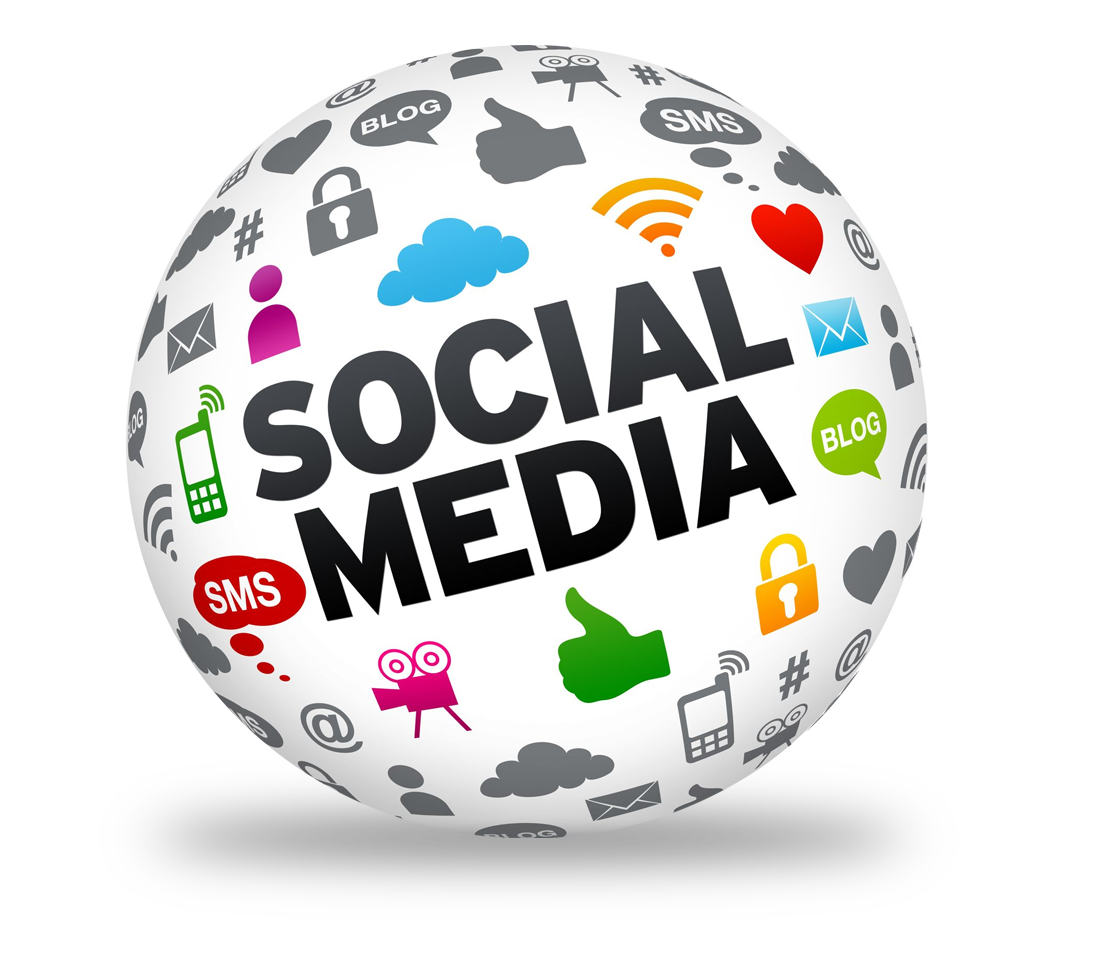 A sphere with the words social media written on it