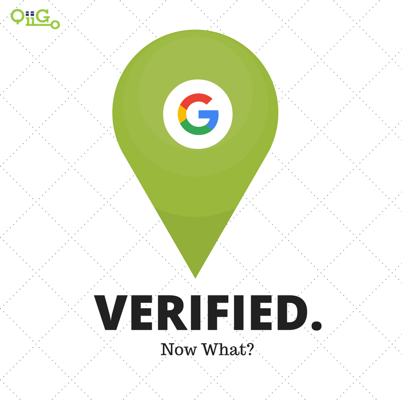 A green pin with a google logo on it and the words verified now what.