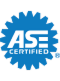 ASE Certified logo: Blue gear-shaped border with 