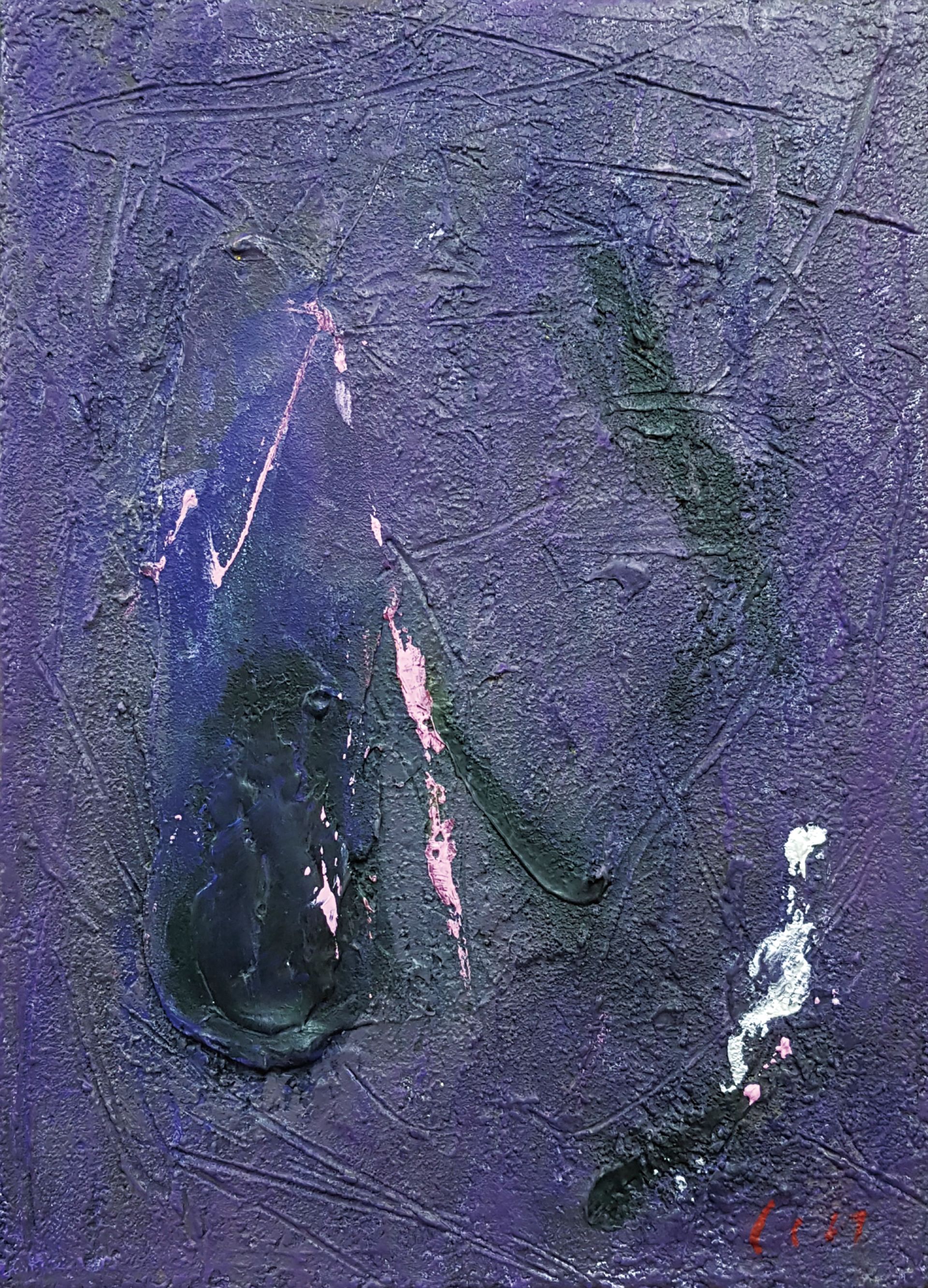 A close up of a purple painting on a purple background.