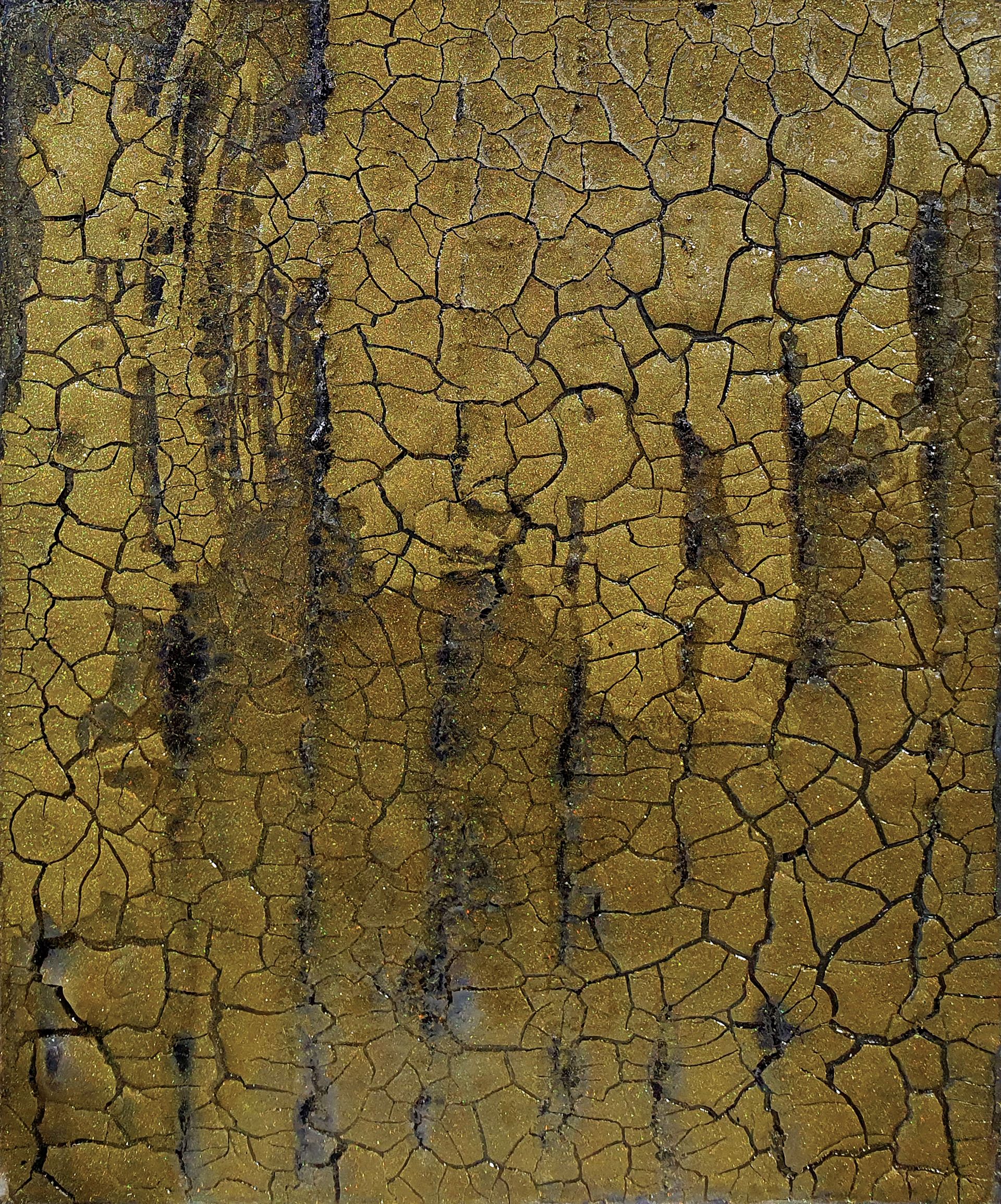 A close up of a cracked piece of wood.