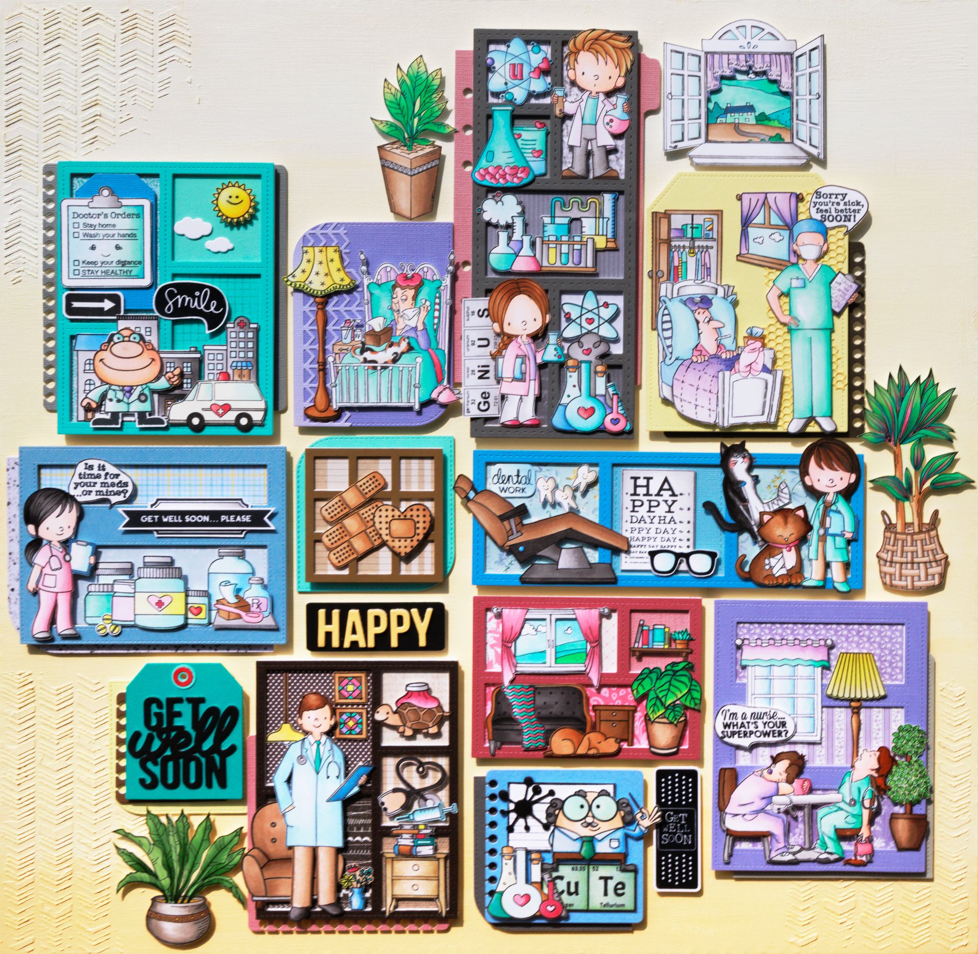 A collage of pictures with one that says happy