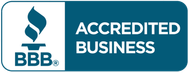 A blue sign that says accredited business on it