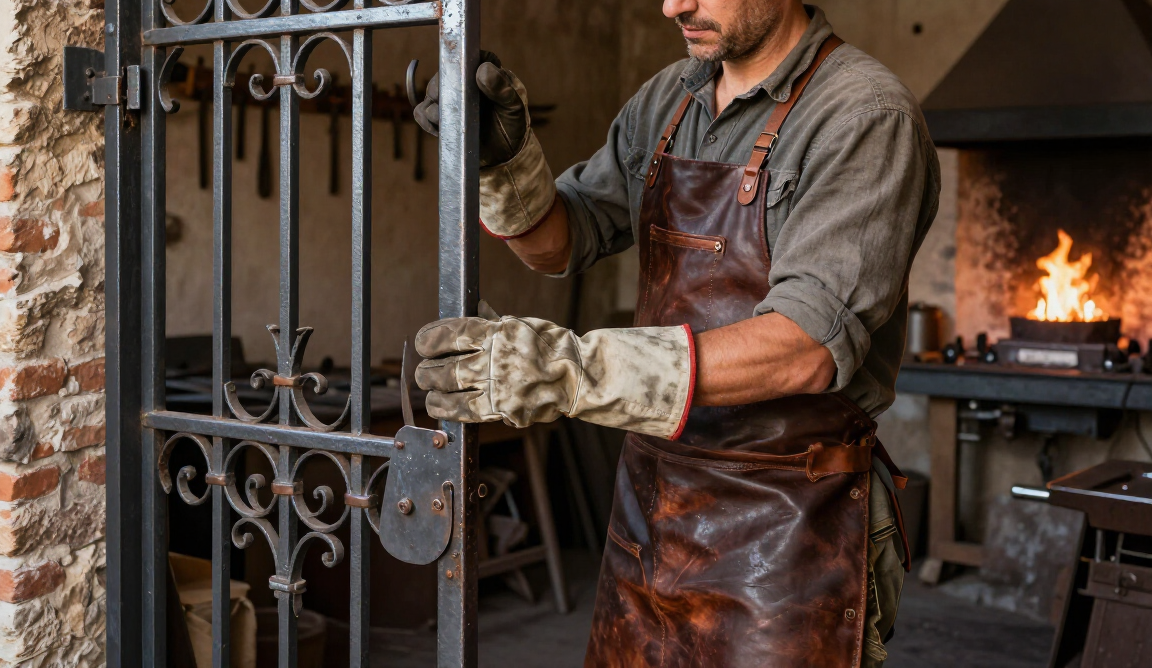Fabbro artigiano Simone Sevieri al lavoro in officina