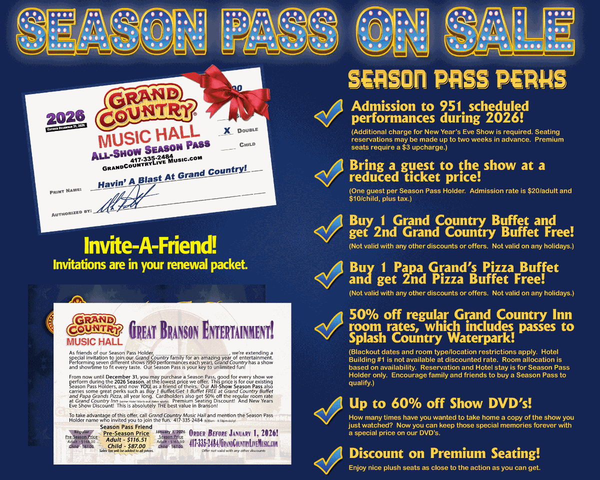 Grand country grand happenings weekly operating schedule and show schedules