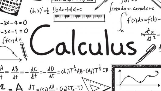 Math formulas and graphs surrounding the word “Calculus” on a white background