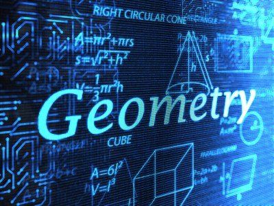 Blue math-themed graphic with the word “Geometry,” formulas, and geometric shapes on a digital background